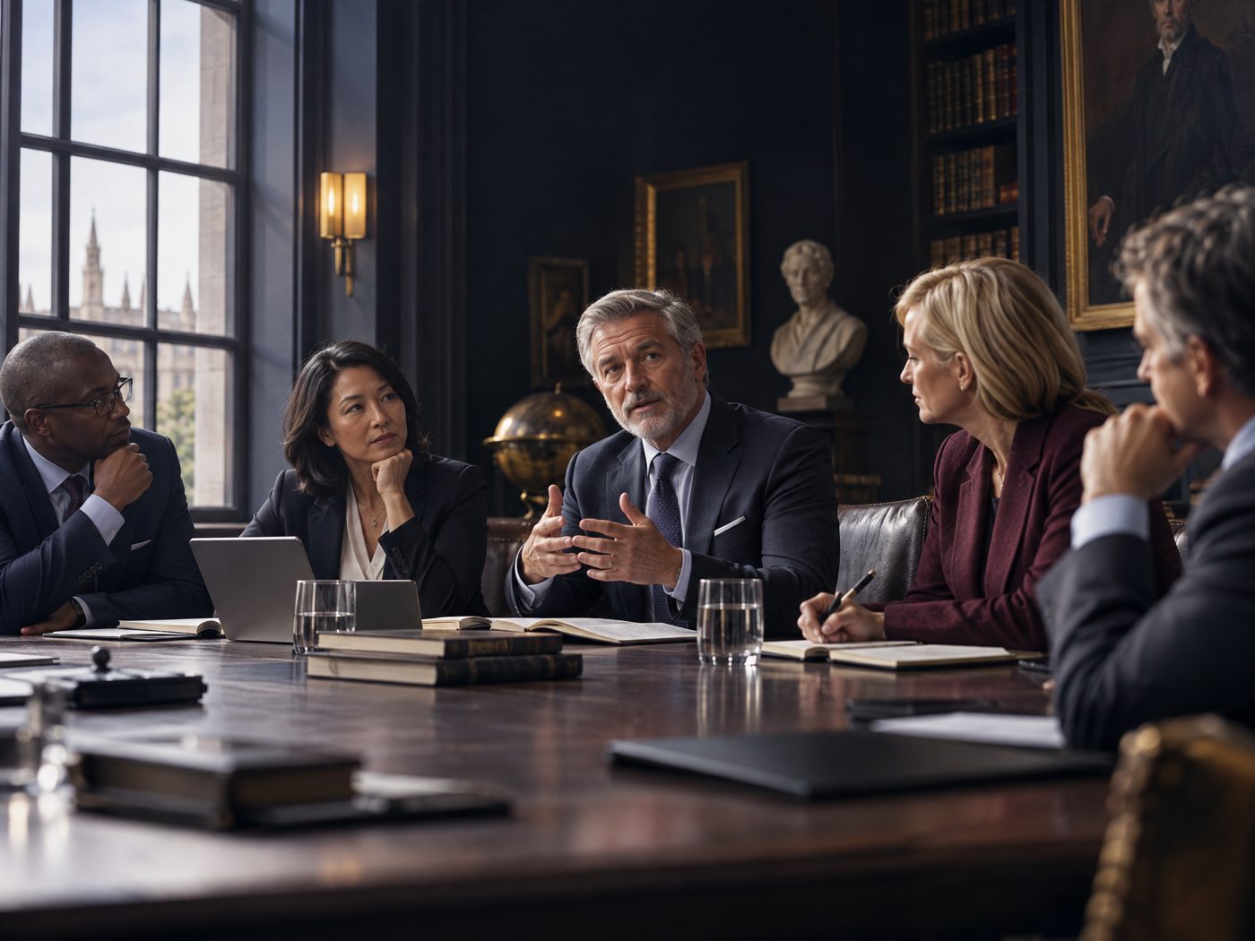 Executive professionals collaborating in a premium business classroom